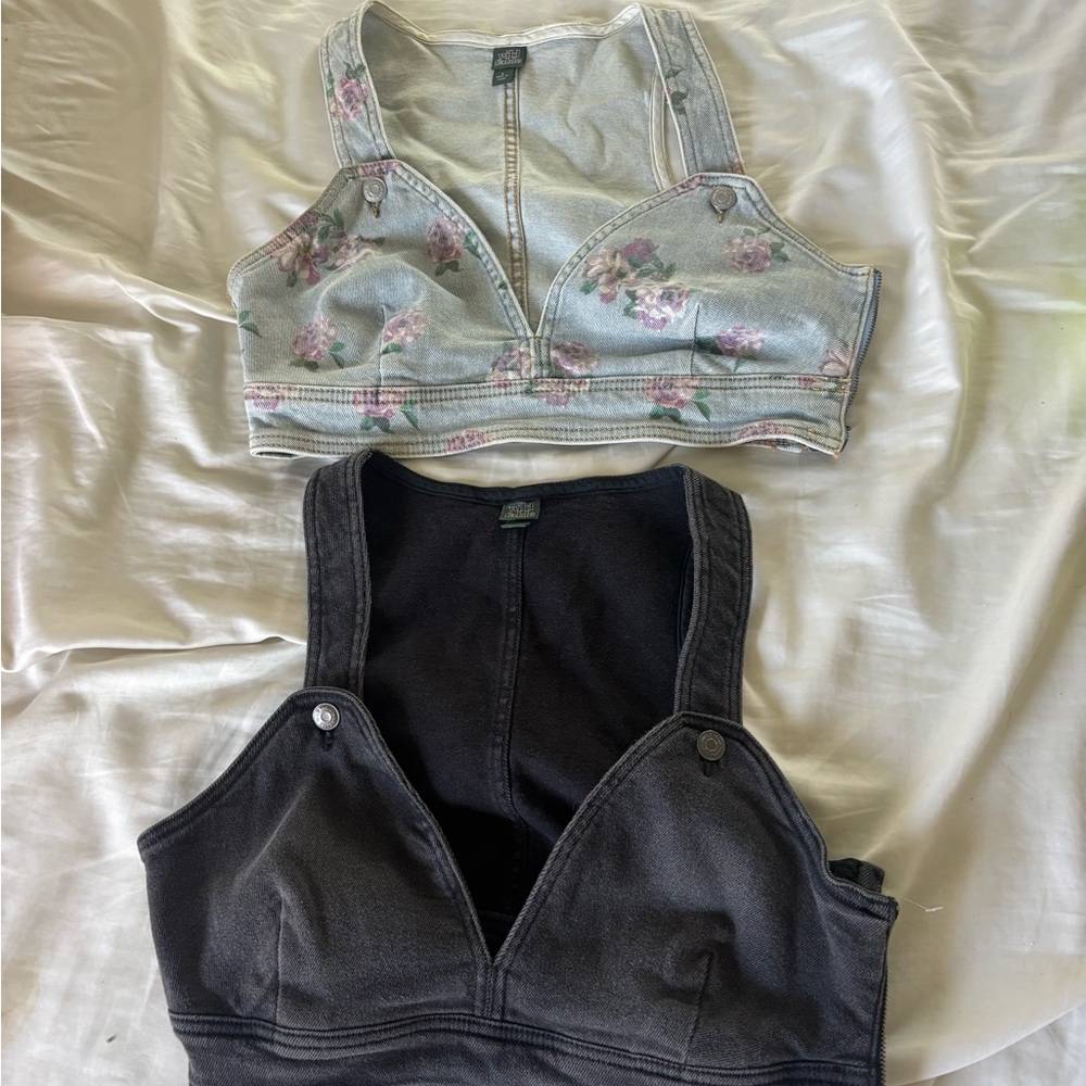 Floral Light-Wash Denim Bralette & Black Denim Bralette Set